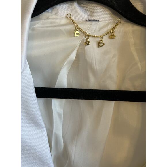 Y2K Office Siren Bebe Suit Sz 8 White Gold Buttons Luxury Blazer & Pants Classic - Picture 4 of 16
